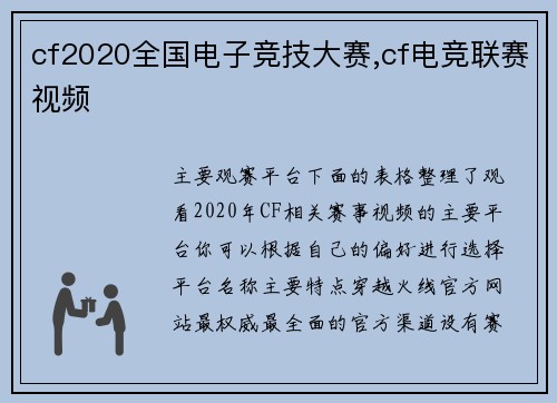 cf2020全国电子竞技大赛,cf电竞联赛视频